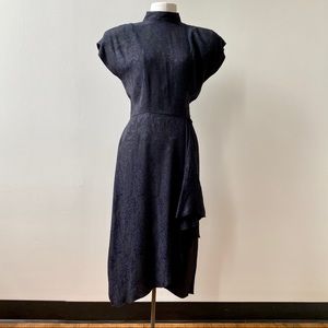 Vintage 80s Does 40s Black Wiggle Ruffle Dress